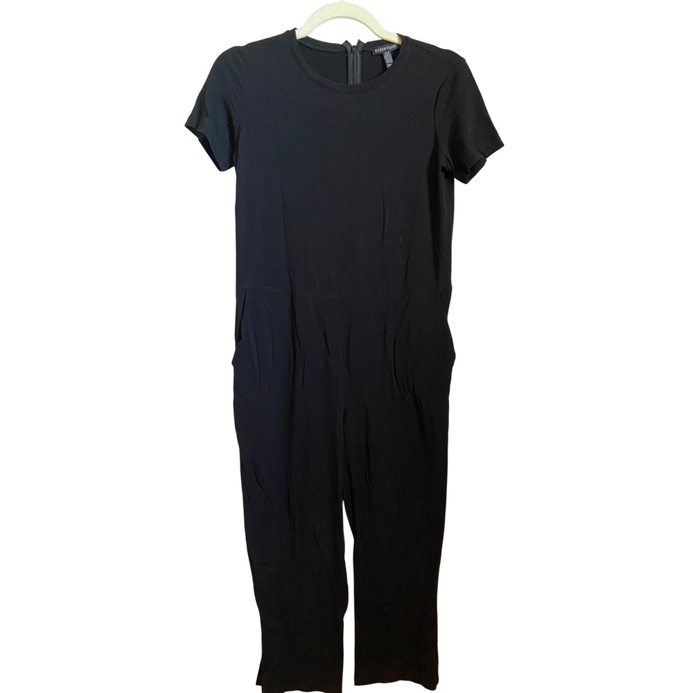 Eileen Fisher Black Tencel Lyocell Short Sleeve Jumpsuit XXS